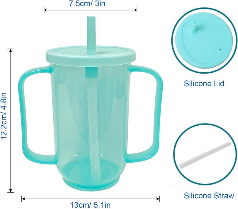 Qancesd 2 Pack Adult Sippy Cups for Elderly 12oz No Spill Cup for Adults Dysphagia Cups with 2 Handles Straw for Disabled Patients Limited Mobility - Image 2